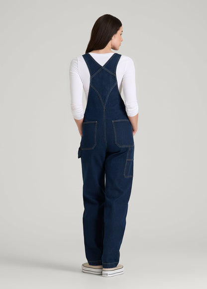 Denim Overalls for Tall Women in Deep Indigo Wash