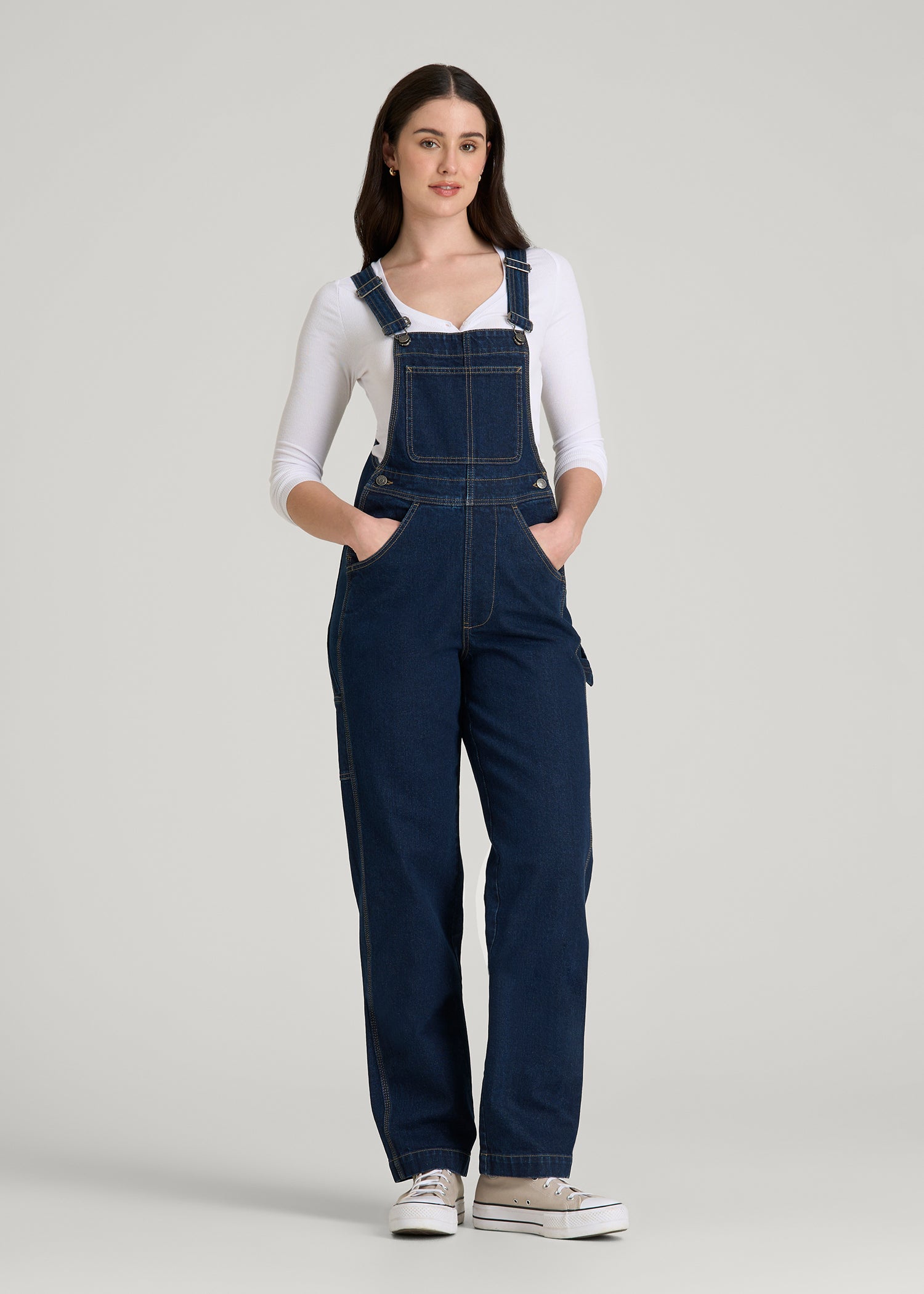 Denim Overalls for Tall Women in Deep Indigo Wash