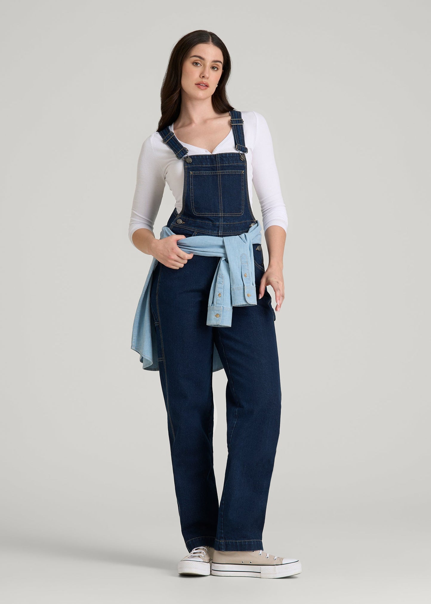Denim Overalls for Tall Women in Deep Indigo Wash