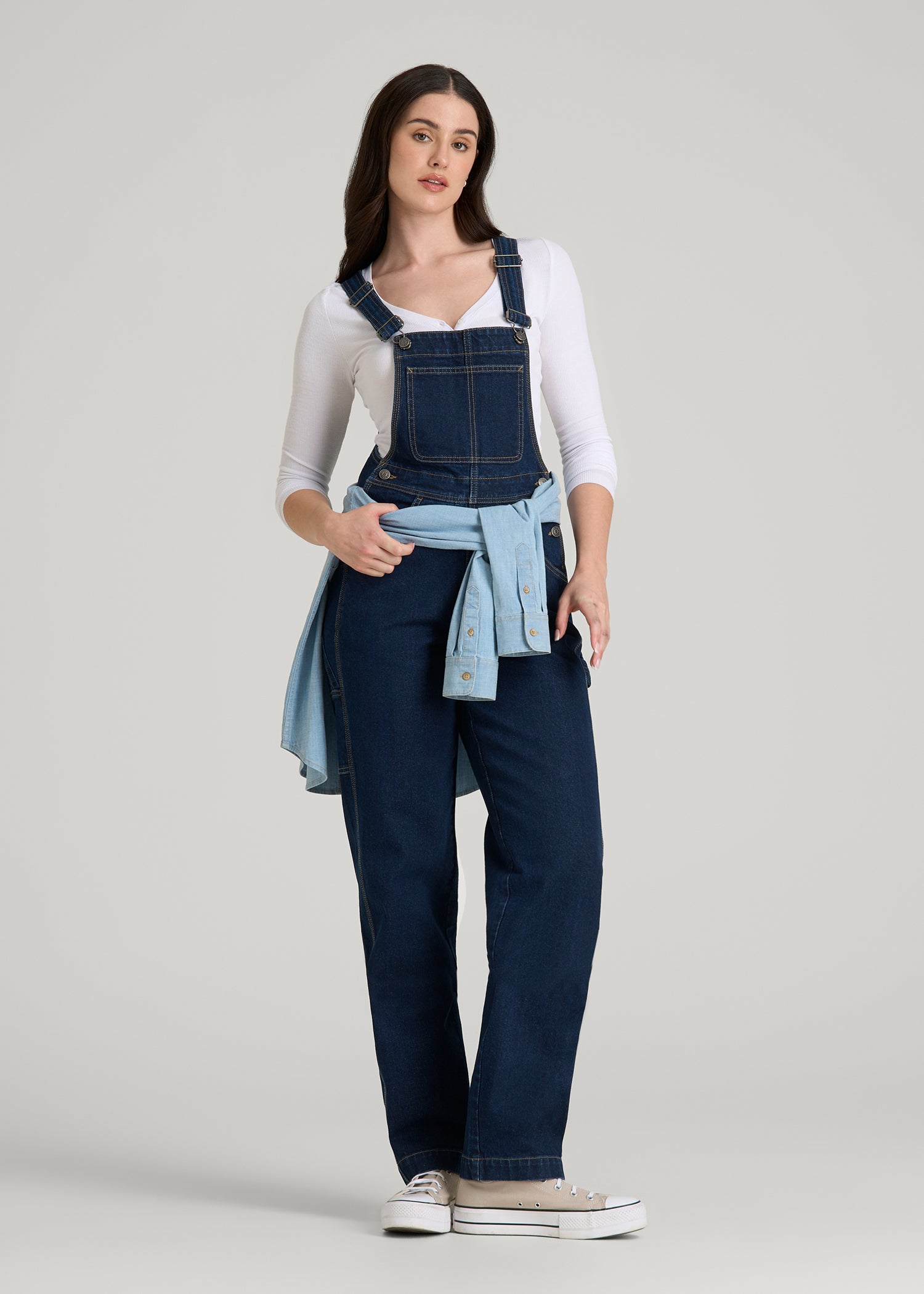 Denim Overalls for Tall Women in Deep Indigo Wash