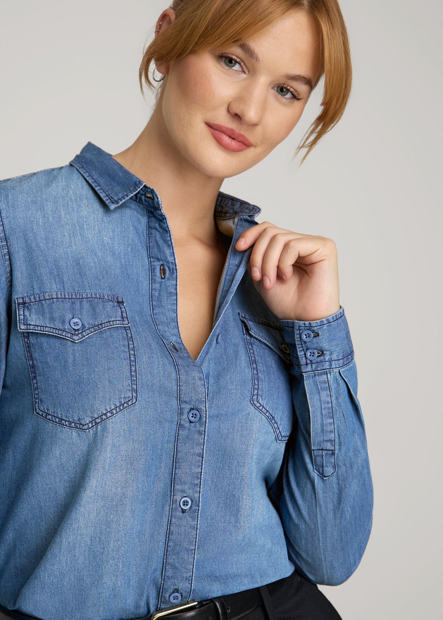 Denim Shirt for Tall Women in Faded Blue
