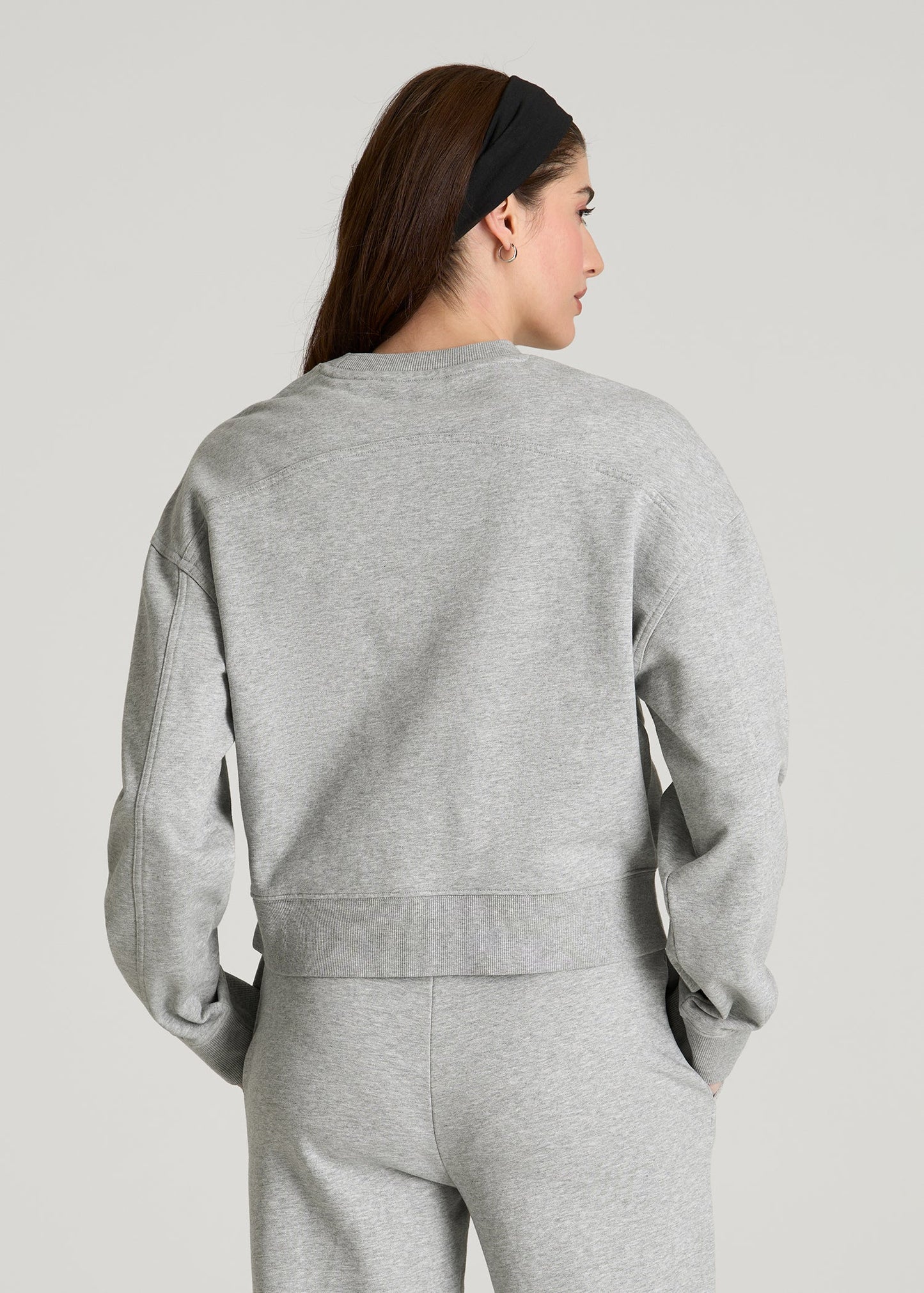 Everyday Terry Cropped Crew for Tall Women in Grey Mix