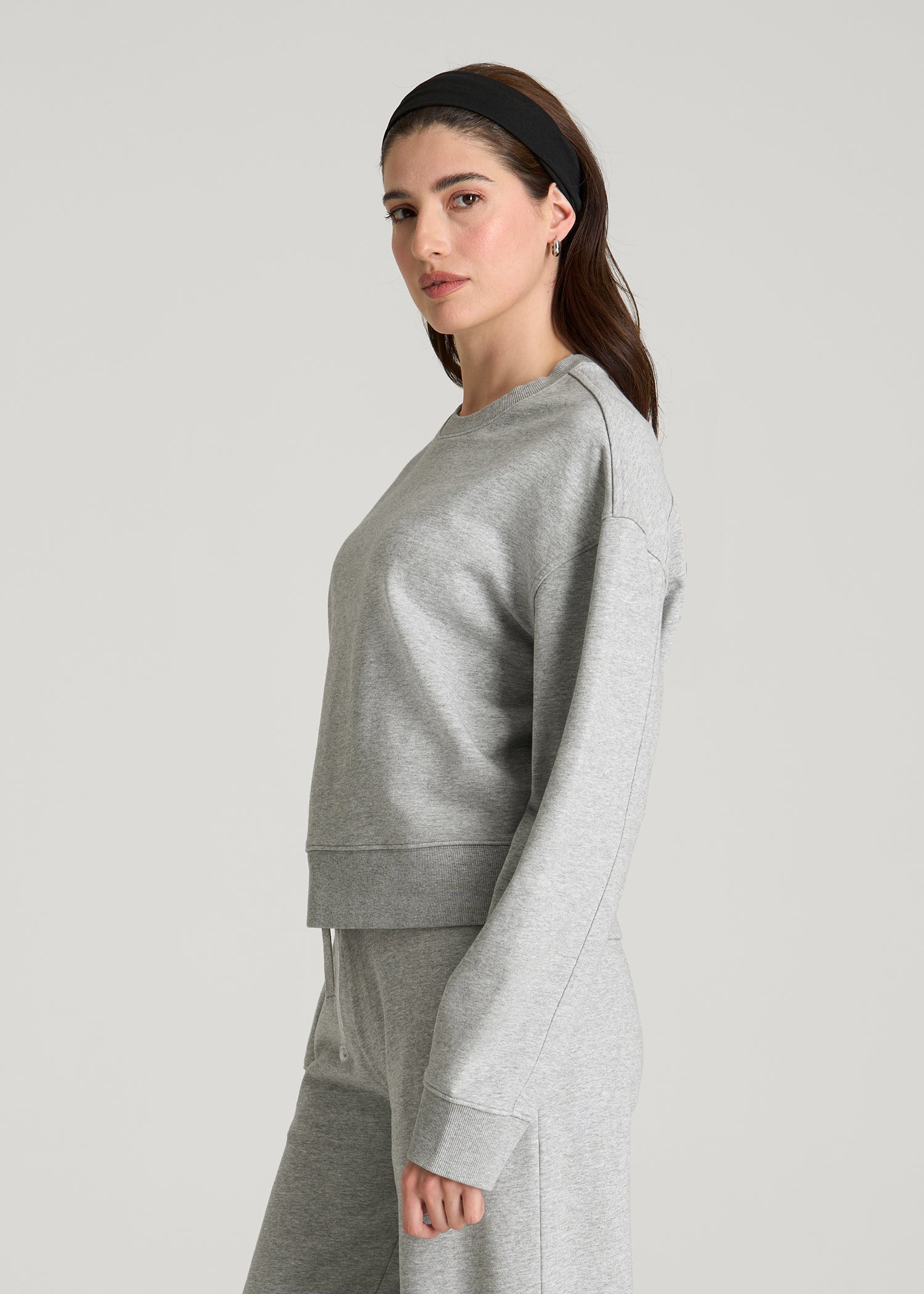 Everyday Terry Cropped Crew for Tall Women in Grey Mix