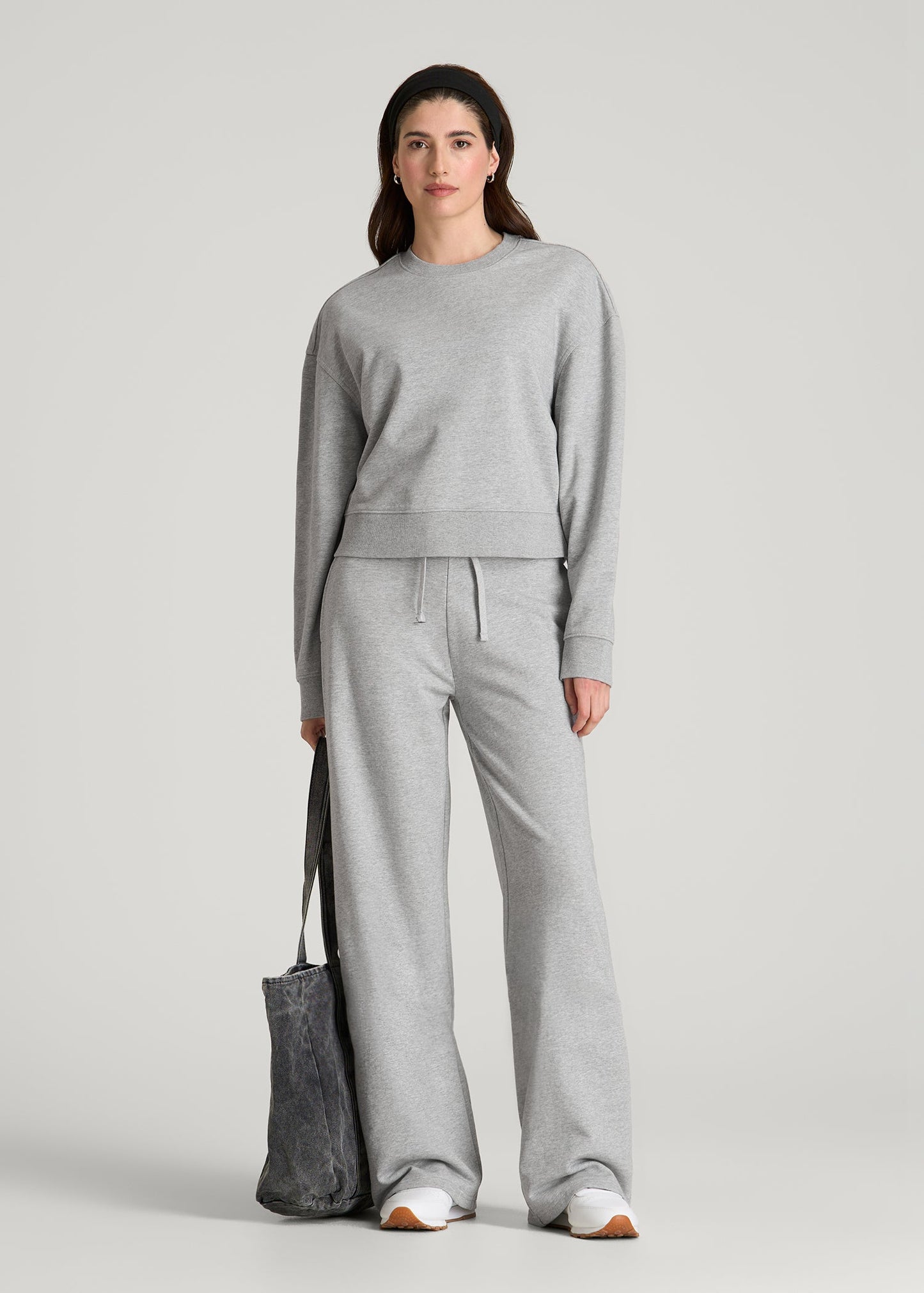 Everyday Terry Midrise Wide-Leg Pants for Tall Women in Grey Mix