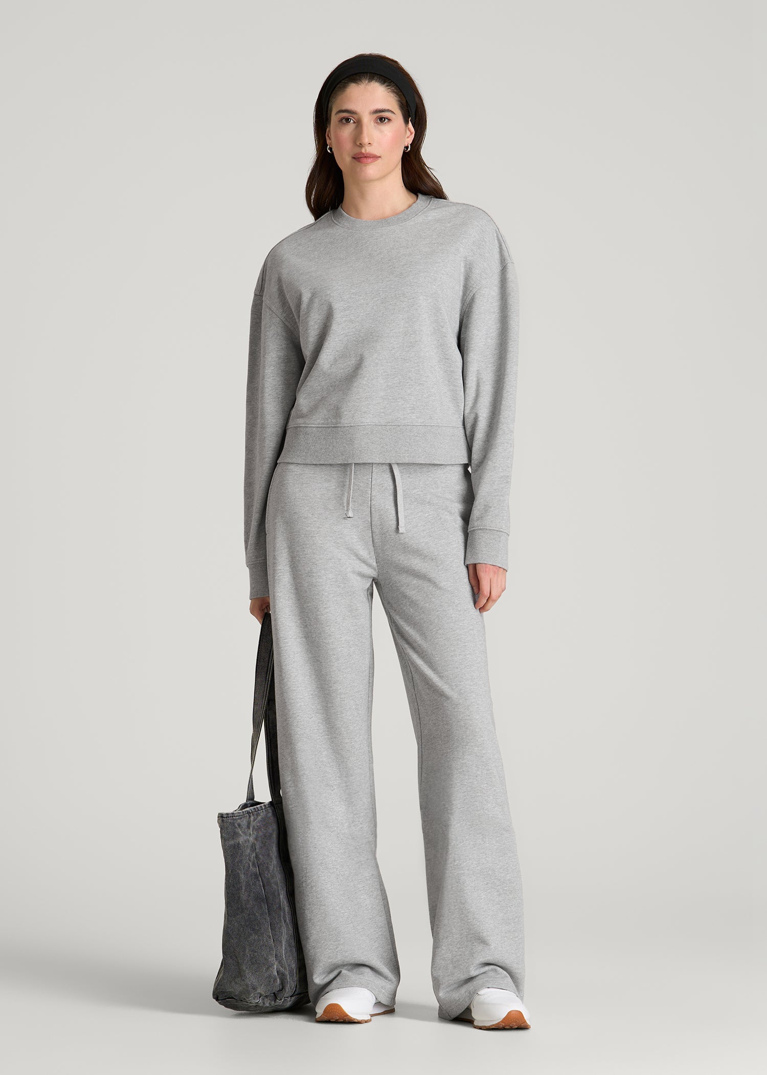 Everyday Terry Midrise Wide-Leg Pants for Tall Women in Grey Mix