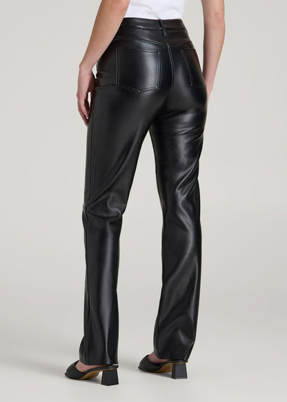 True Touch Leather Straight Leg Pants for Tall Women in Black