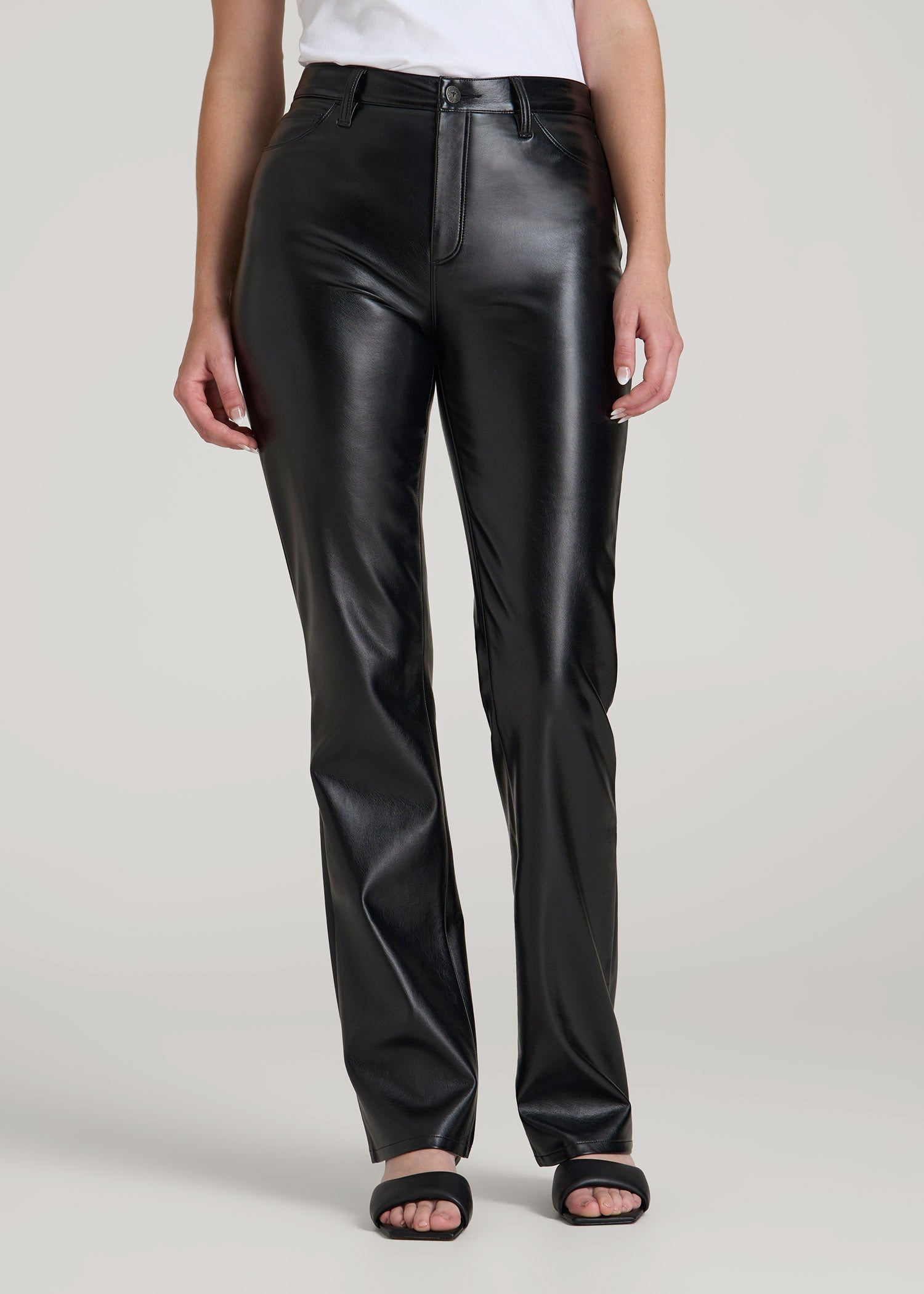 True Touch Leather Straight Leg Pants for Tall Women in Black