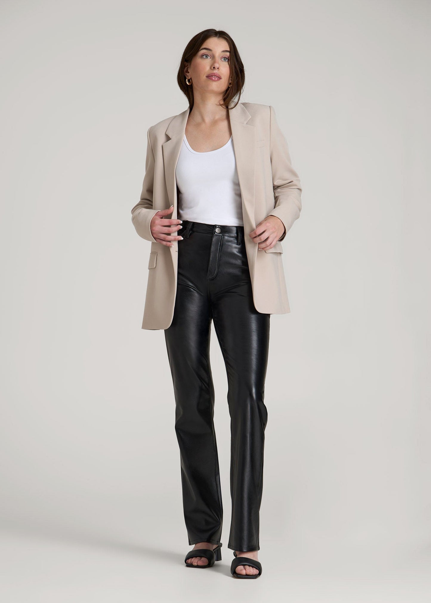 True Touch Leather Straight Leg Pants for Tall Women in Black
