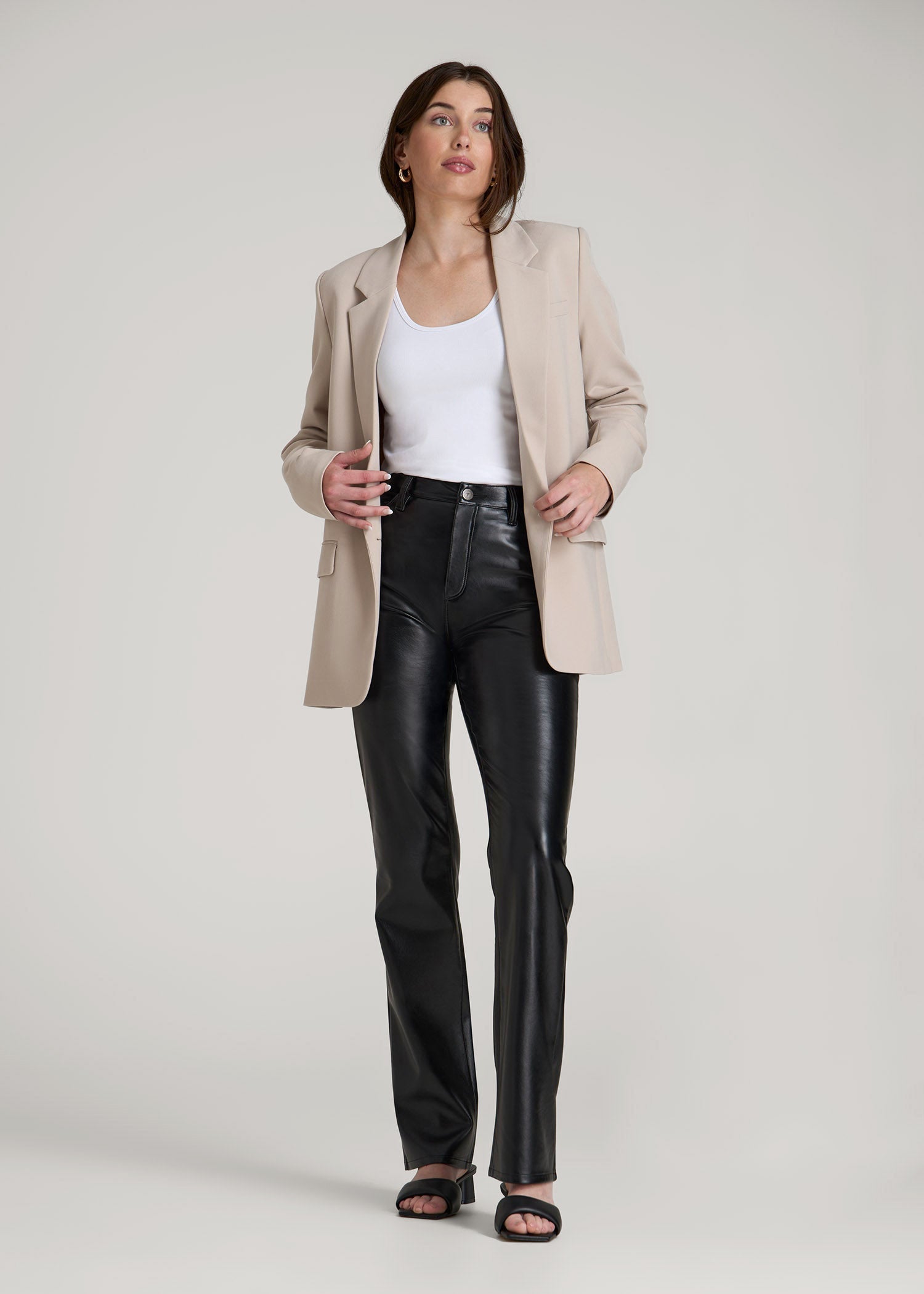 True Touch Leather Straight Leg Pants for Tall Women in Black