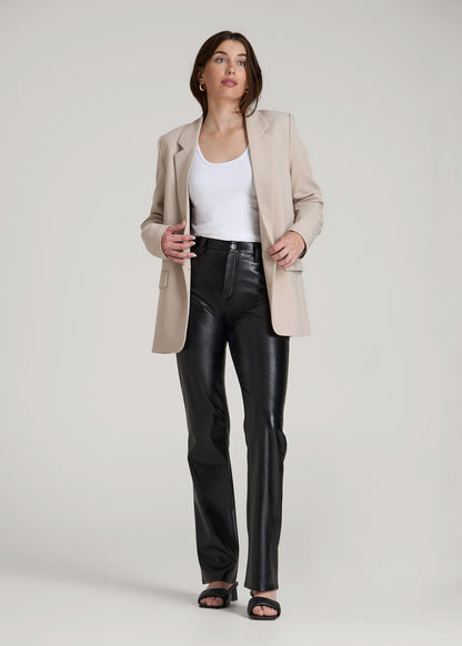 True Touch Leather Straight Leg Pants for Tall Women in Black