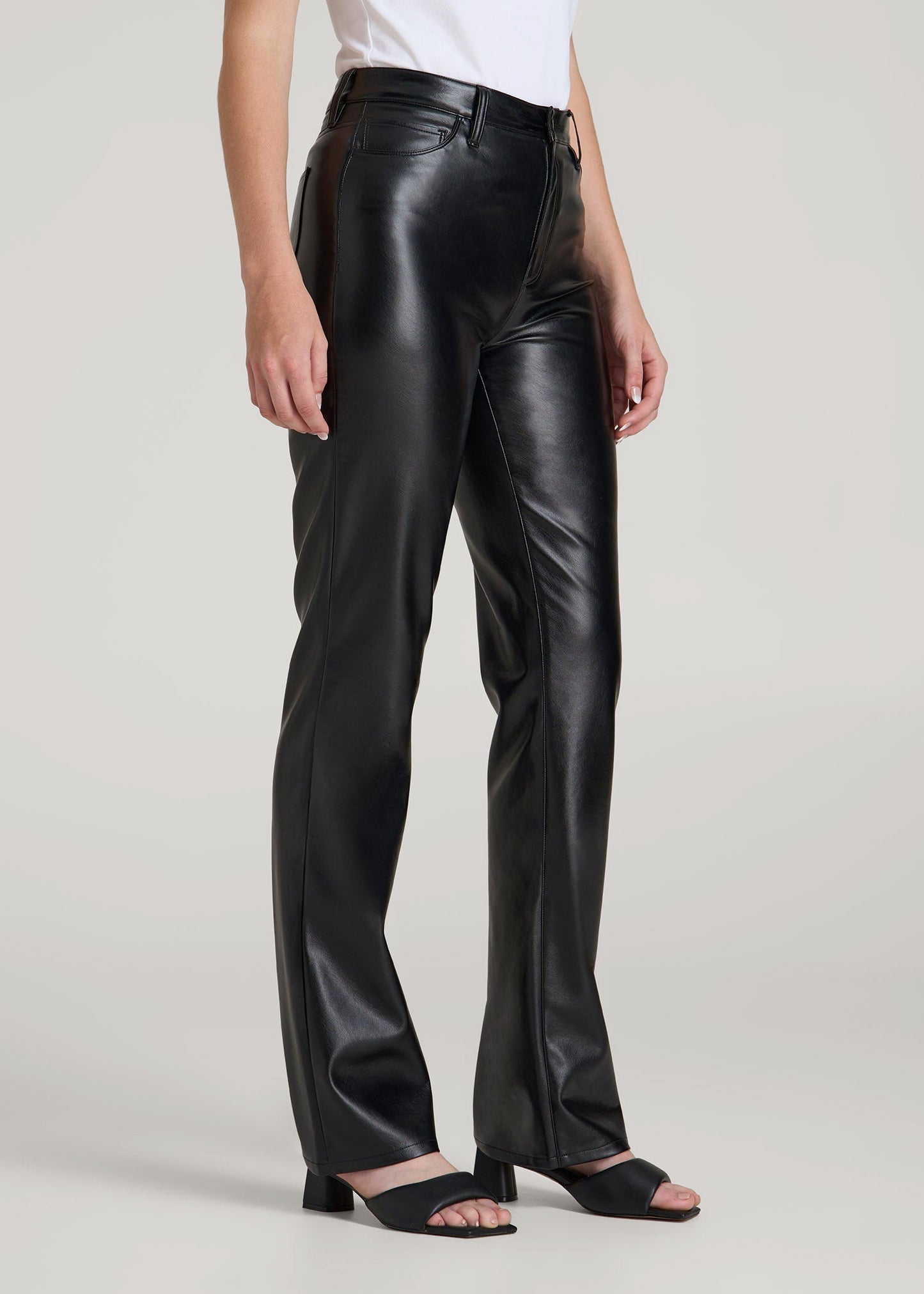 True Touch Leather Straight Leg Pants for Tall Women in Black