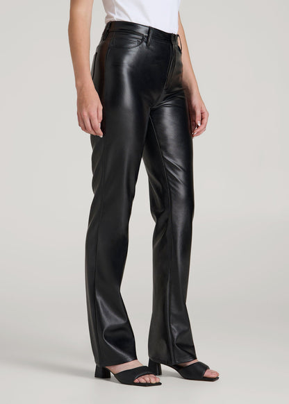 True Touch Leather Straight Leg Pants for Tall Women in Black