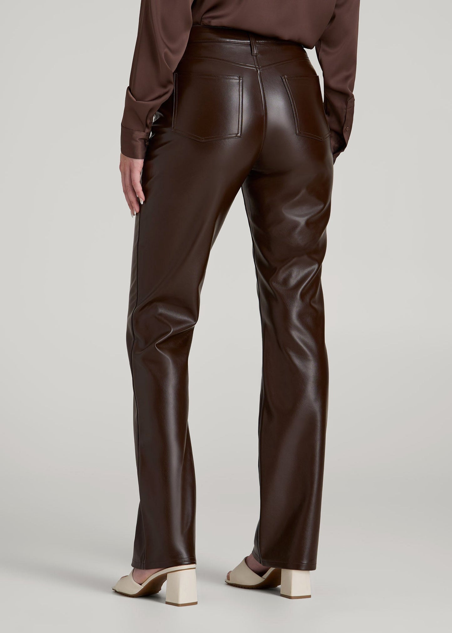 True Touch Leather Straight Leg Pants for Tall Women in Espresso