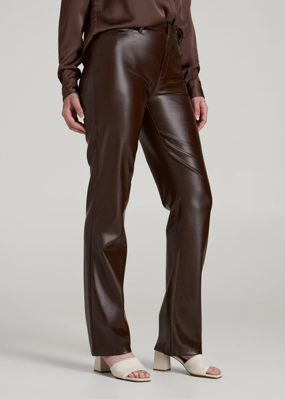 True Touch Leather Straight Leg Pants for Tall Women in Espresso