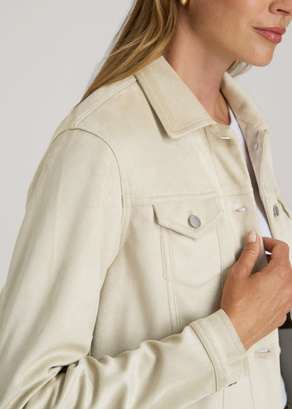 True Touch Suede Trucker Jacket for Tall Women in Overcast