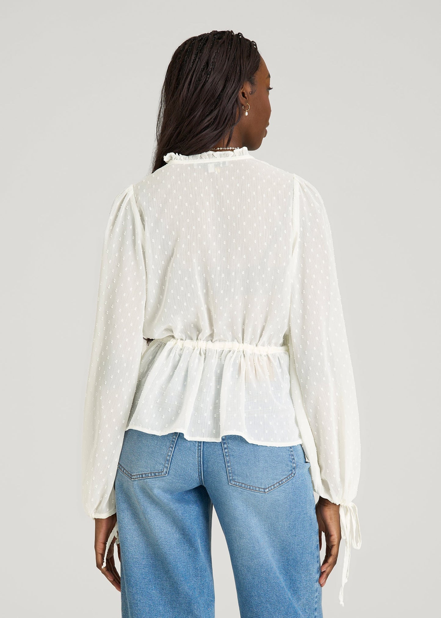 Peasant Chiffon Blouse for Tall Women in Antique White