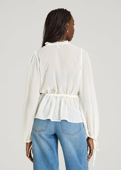 Peasant Chiffon Blouse for Tall Women in Antique White