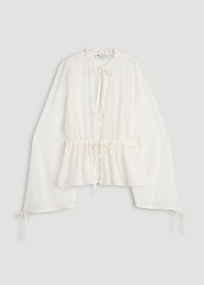Peasant Chiffon Blouse for Tall Women in Antique White