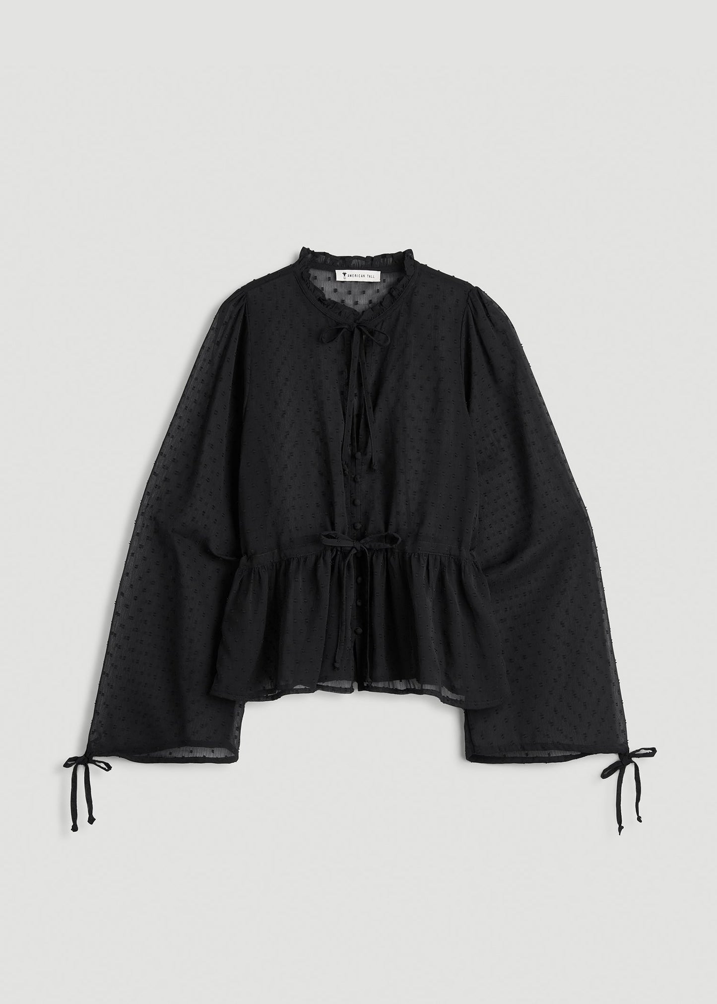 Peasant Chiffon Blouse for Tall Women in Black