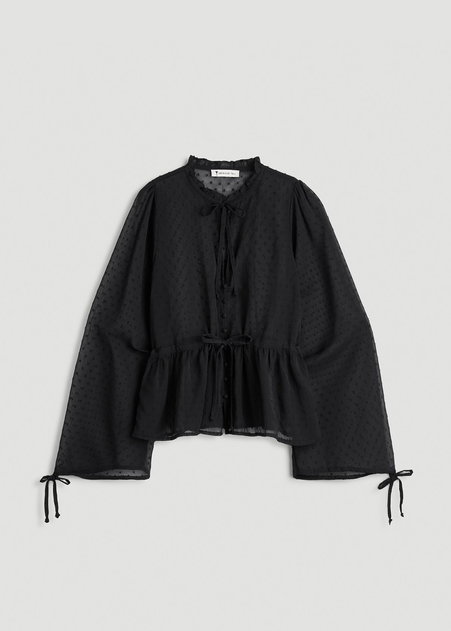 Peasant Chiffon Blouse for Tall Women in Black