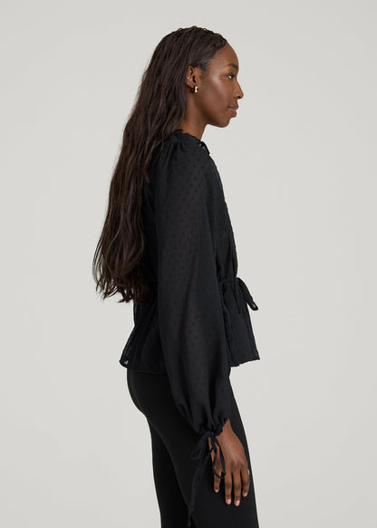Peasant Chiffon Blouse for Tall Women in Black