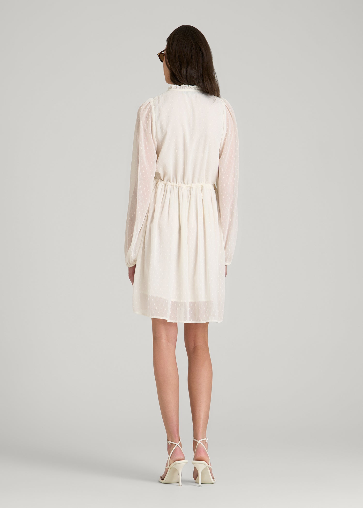 Peasant Chiffon Mini Dress for Tall Women in Antique White