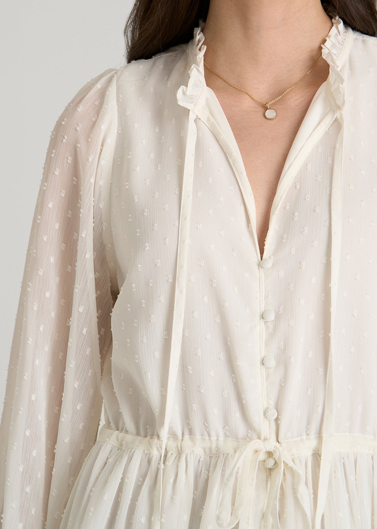 Peasant Chiffon Mini Dress for Tall Women in Antique White