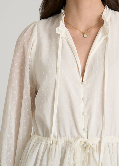 Peasant Chiffon Mini Dress for Tall Women in Antique White