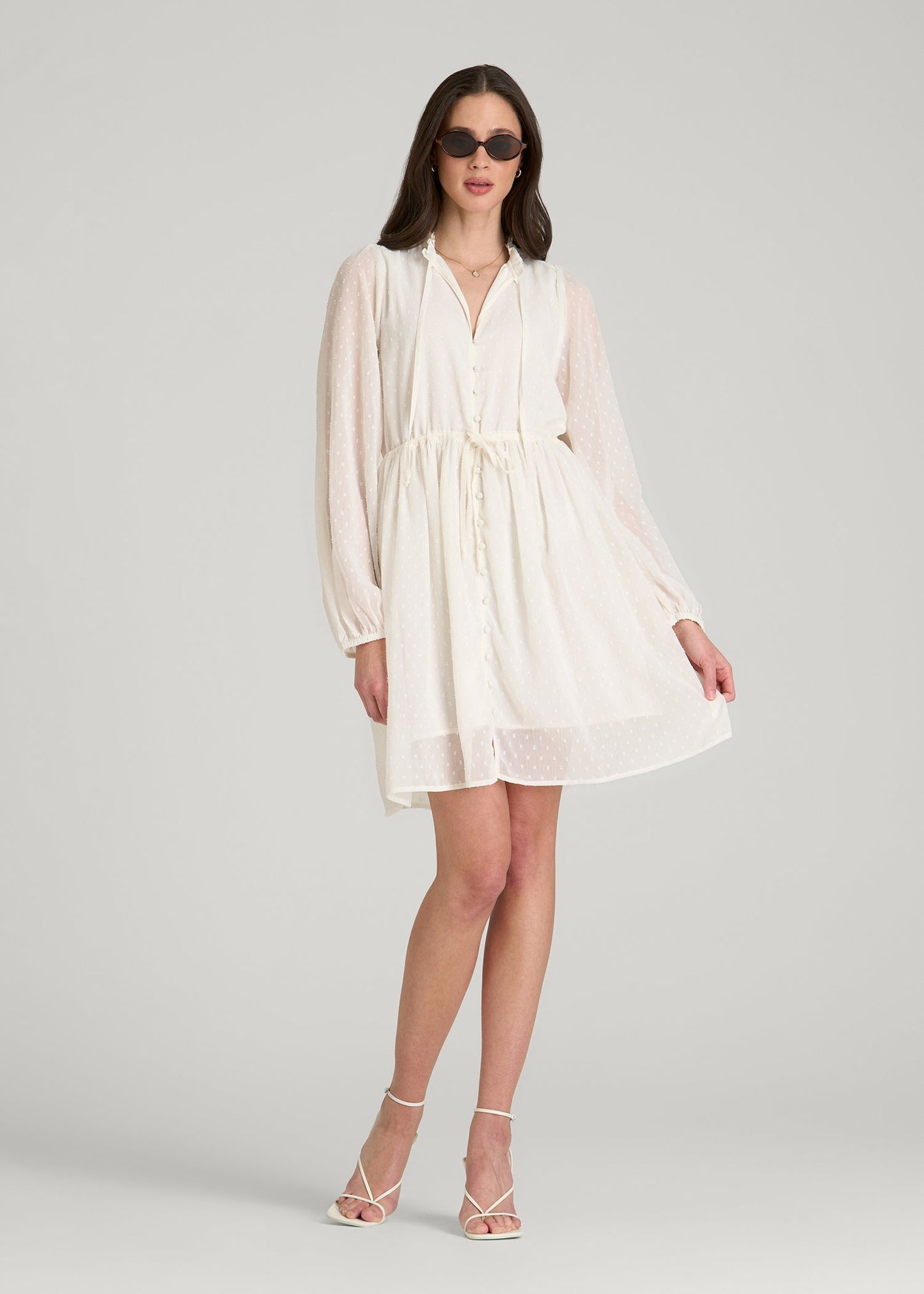 Peasant Chiffon Mini Dress for Tall Women in Antique White