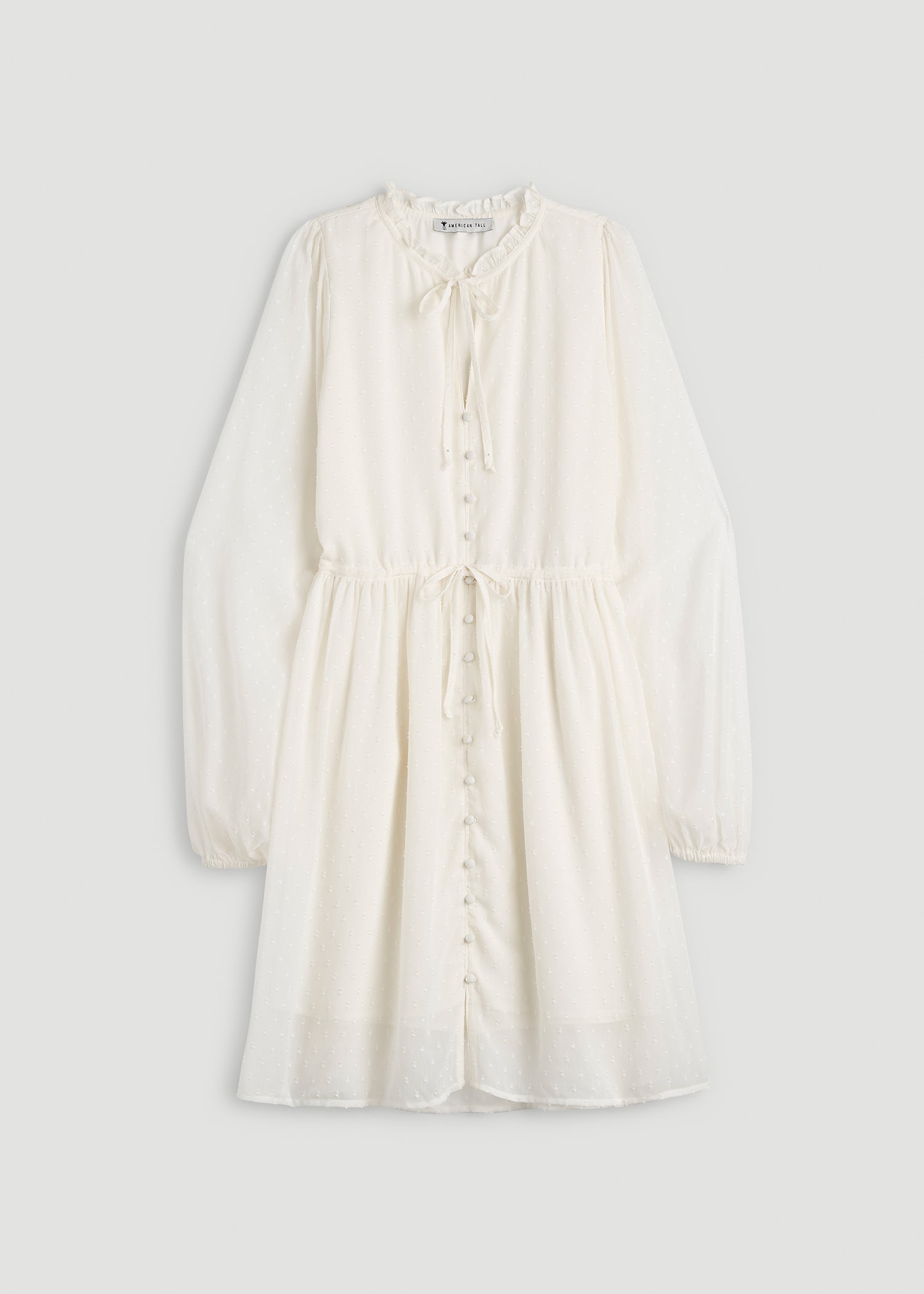 Peasant Chiffon Mini Dress for Tall Women in Antique White
