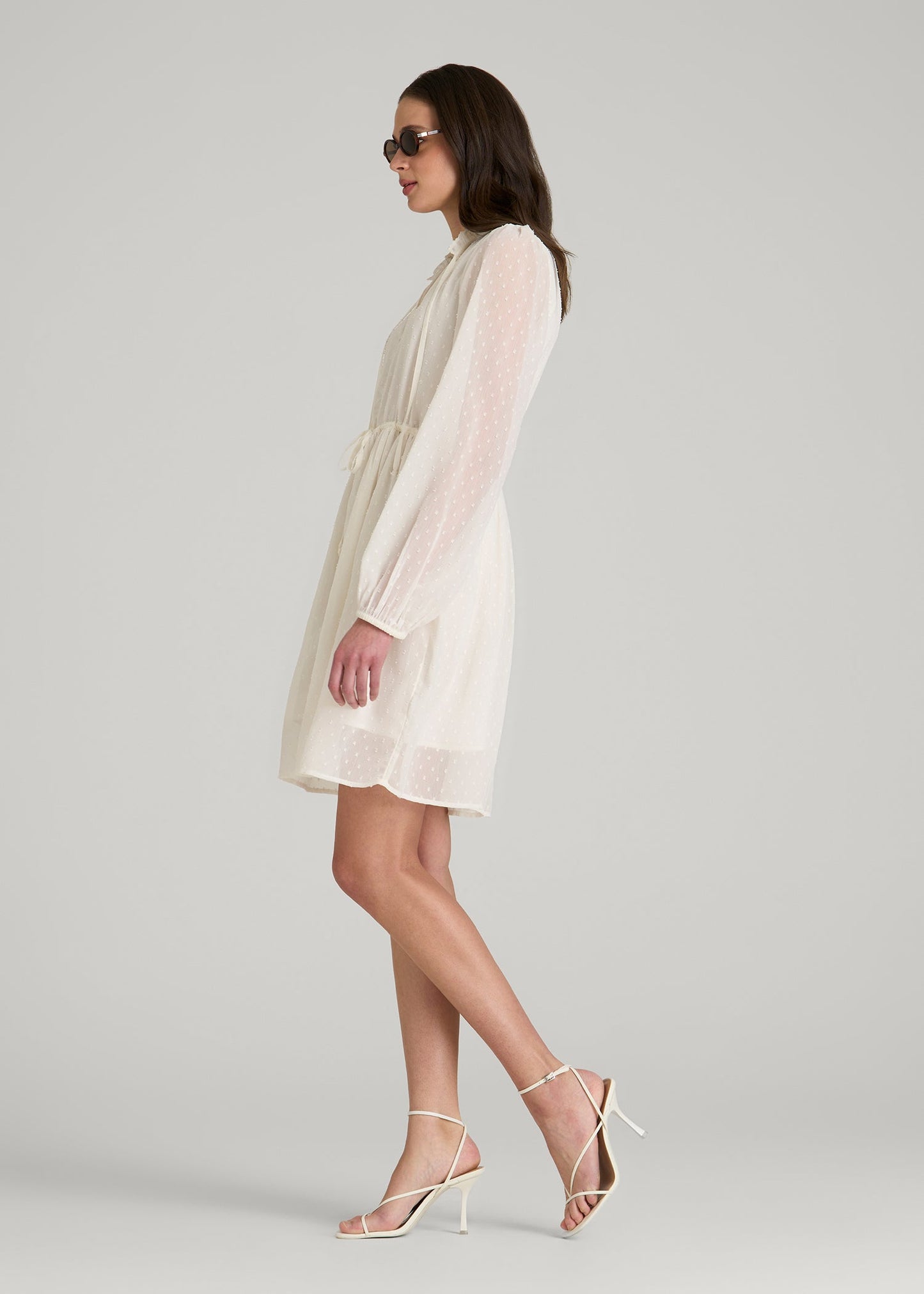 Peasant Chiffon Mini Dress for Tall Women in Antique White