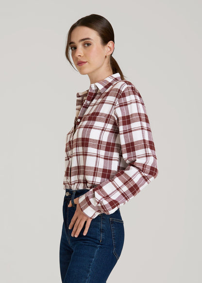 Flannel Button-Up Shirt for Tall Women in Port Royale Plaid