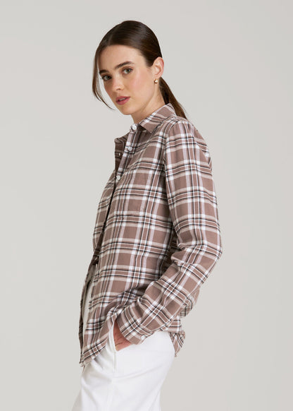 Flannel Button-Up Shirt for Tall Women in Woodsmoke with Black