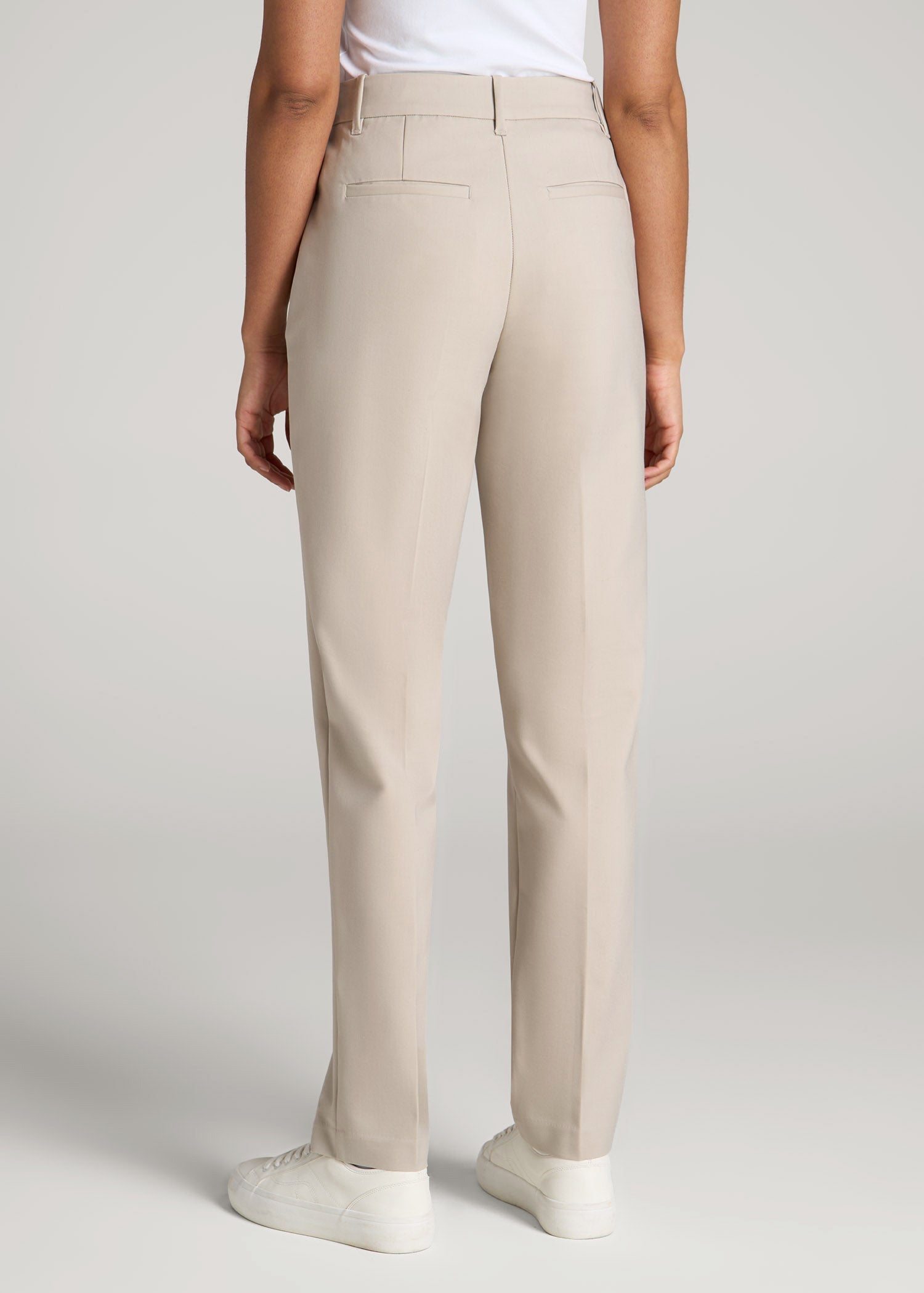 Flat Front Tapered Dress Pants for Tall Women in Stone
