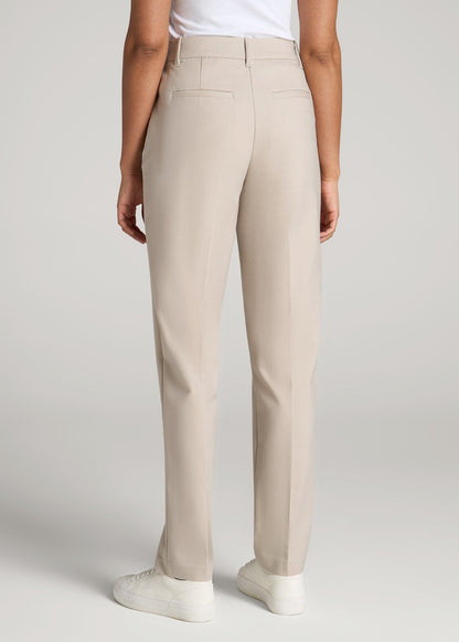 Flat Front Tapered Dress Pants for Tall Women in Stone