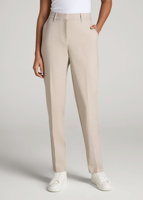 Flat Front Tapered Dress Pants for Tall Women in Stone