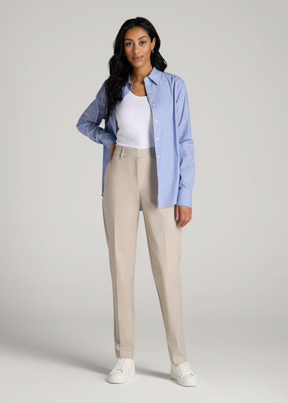 Flat Front Tapered Dress Pants for Tall Women in Stone