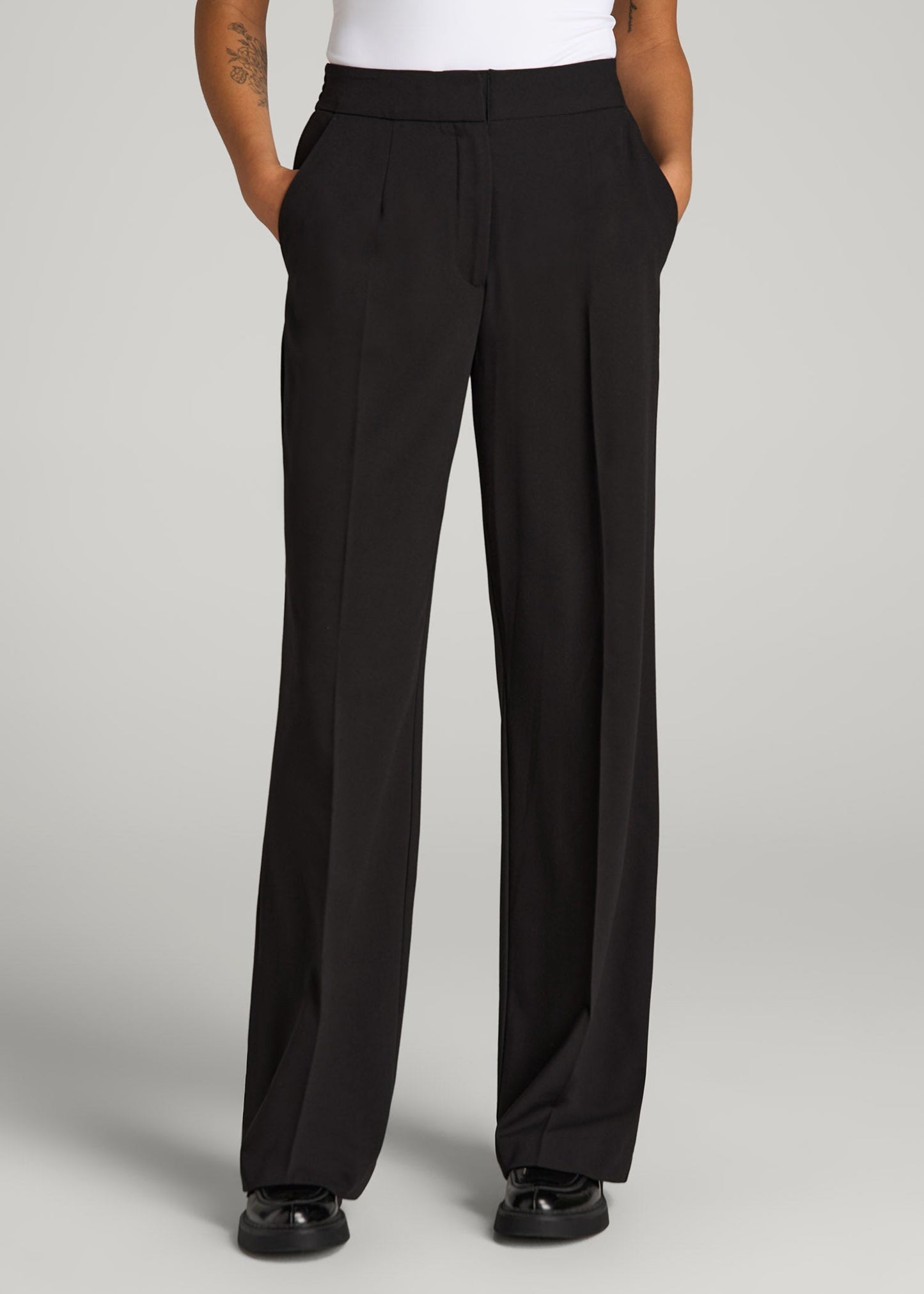 Flat Front Wide Leg Dress Pants for Tall Women in Black