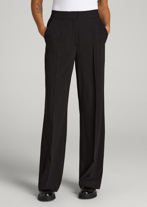 Flat Front Wide Leg Dress Pants for Tall Women in Black