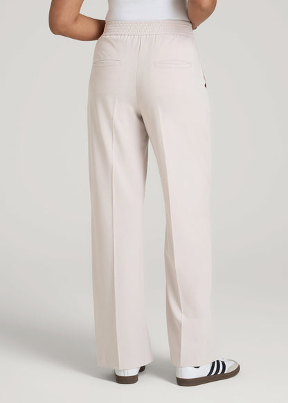 Flat Front Wide Leg Dress Pants for Tall Women in Drywall Tan