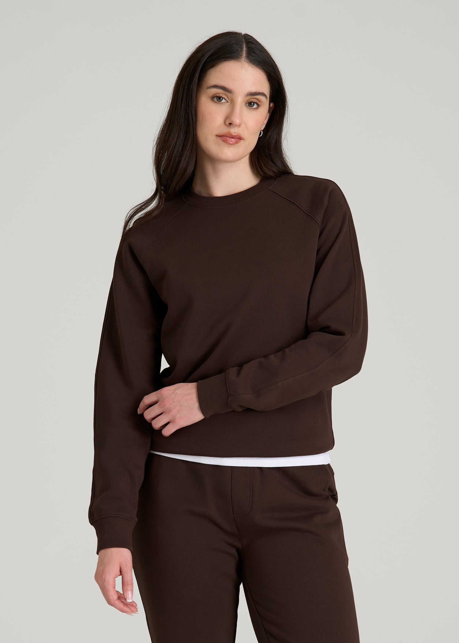 French Terry Crewneck Sweatshirt for Tall Women in Espresso