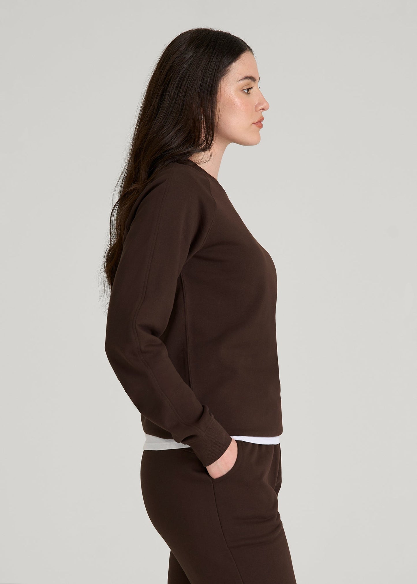 French Terry Crewneck Sweatshirt for Tall Women in Espresso