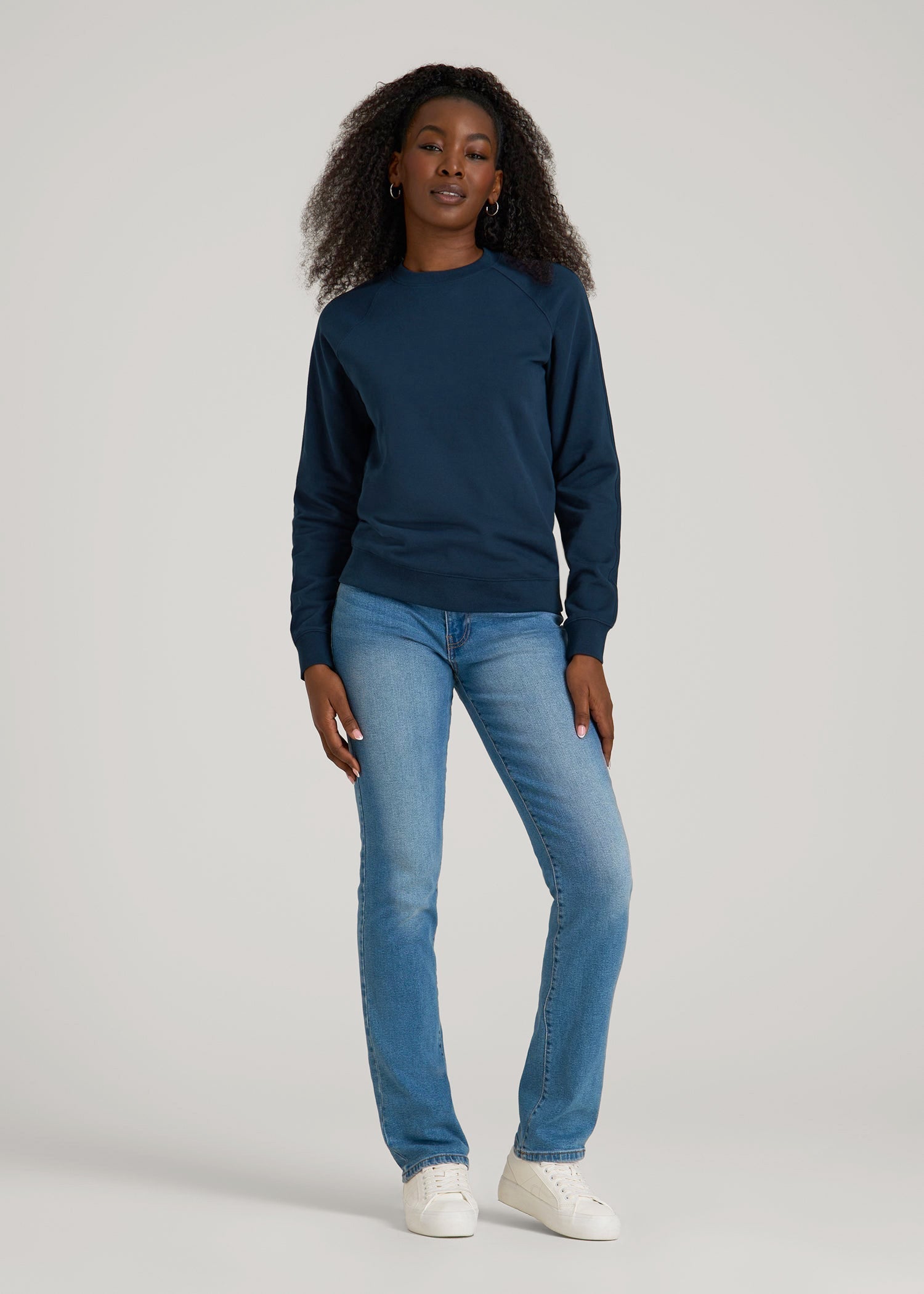 French Terry Crewneck Sweatshirt for Tall Women in Navy Blue