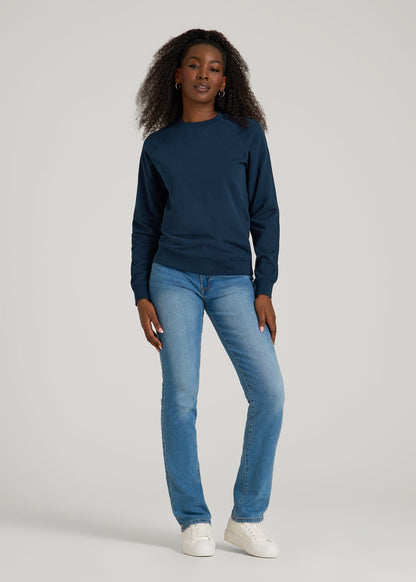 French Terry Crewneck Sweatshirt for Tall Women in Navy Blue