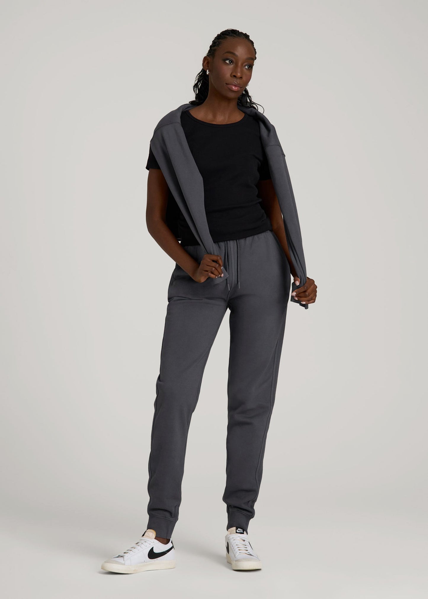 Garment Dyed Joggers for Tall Women in Washed Charcoal Rinse