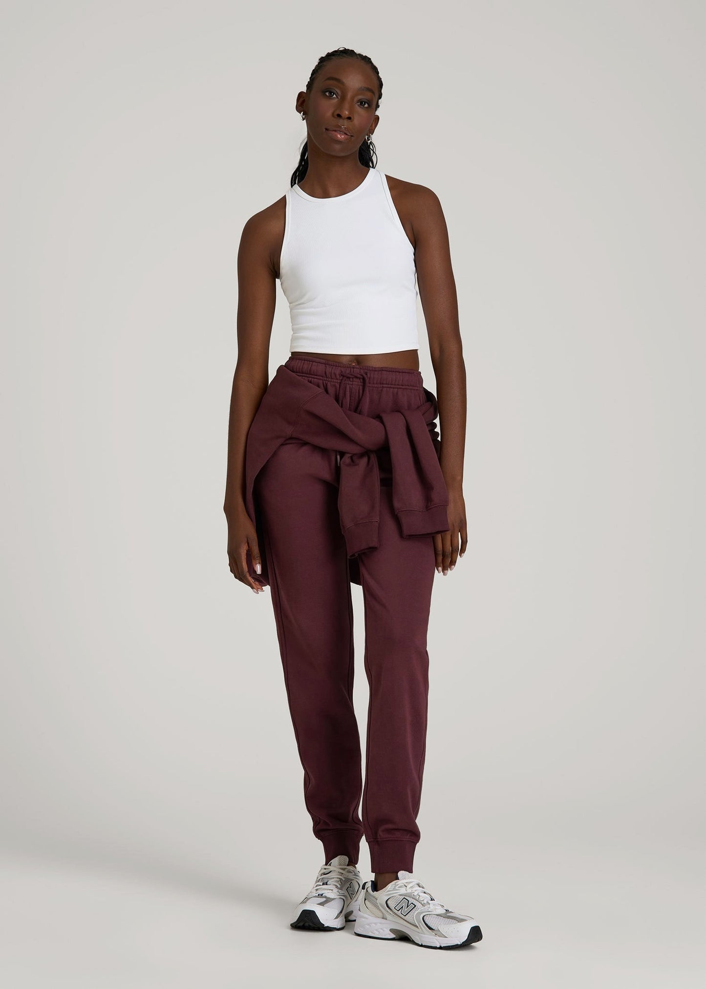 Garment Dyed Joggers for Tall Women in Washed Tawny Port