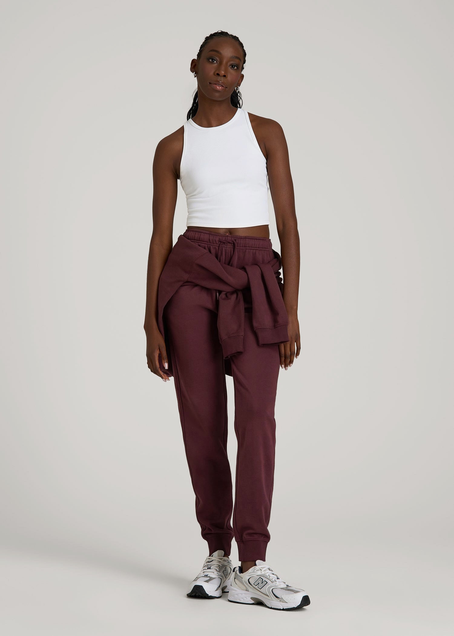 Garment Dyed Joggers for Tall Women in Washed Tawny Port
