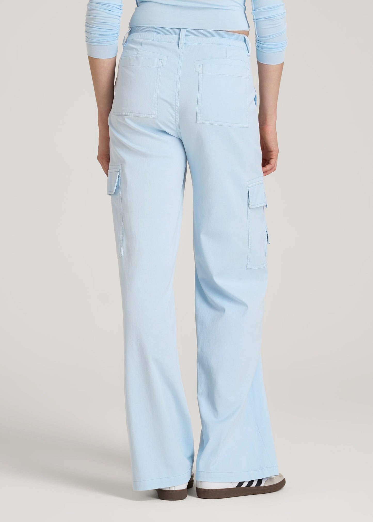 Garment Dyed Wide Leg Cargo Pants for Tall Women in Ice Blue