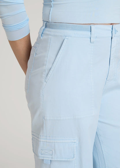 Garment Dyed Wide Leg Cargo Pants for Tall Women in Ice Blue
