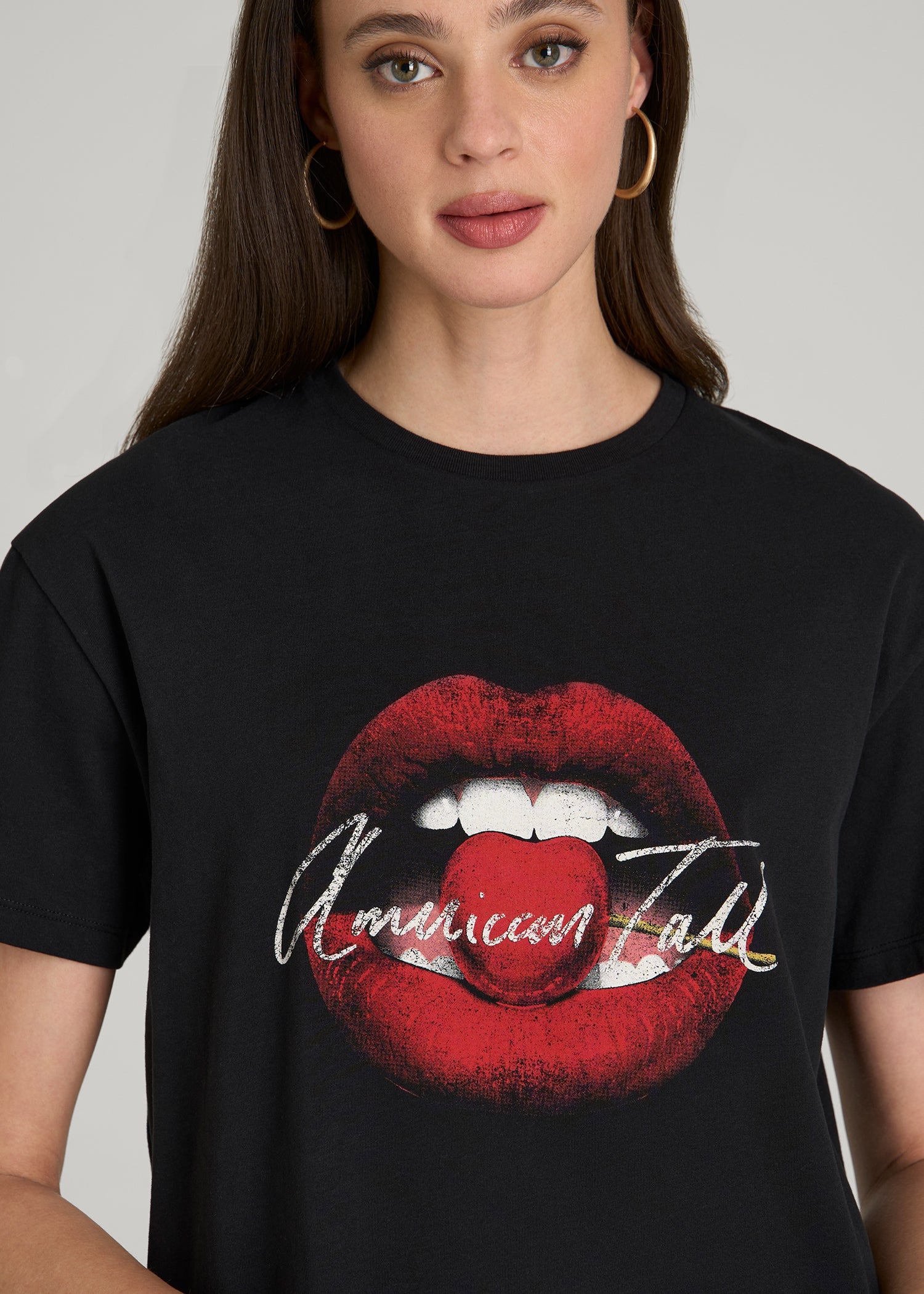 Black Cherry Lips Graphic Tee for Tall Women in Black